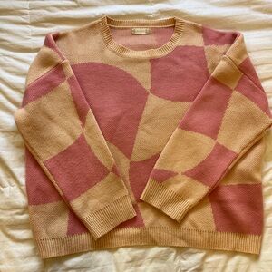 Altar'd State Pink and Tan Wavy Checkered Sweater